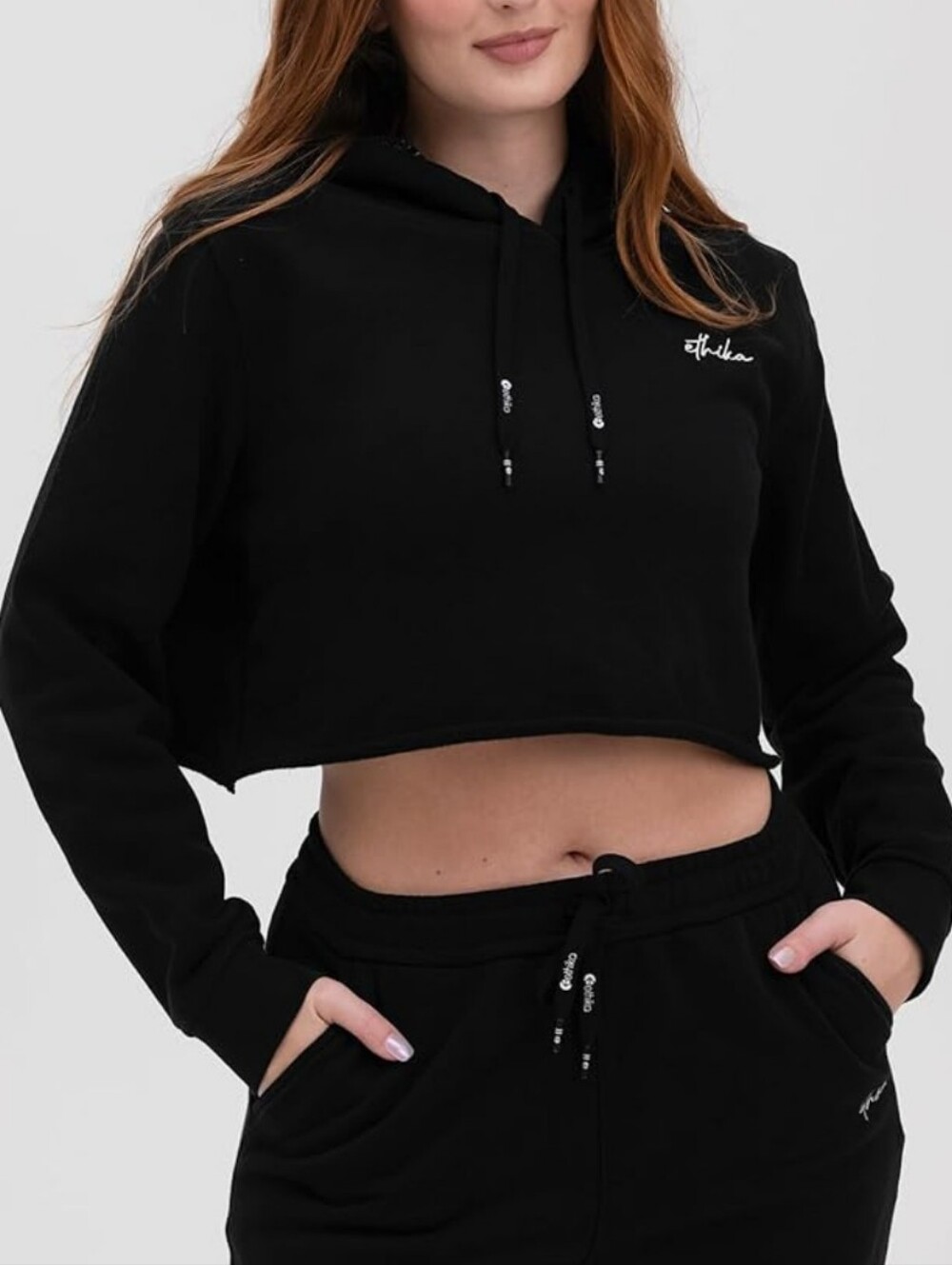 @ Ethika Womens Cropped Black Hoodie Zip Front Size 2X